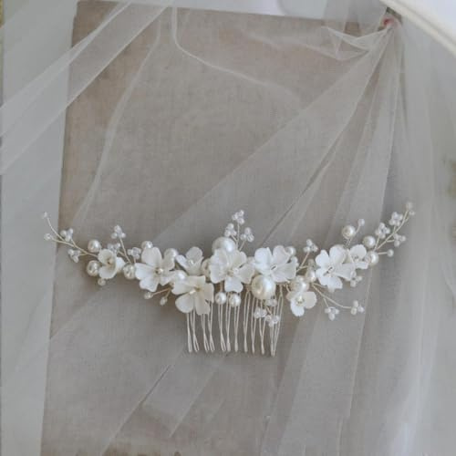 Handgefertigter künstlicher Perlen-Ceram-Blumen-Braut-Haarkamm, Hochzeit-Kopfschmuck, Haarschmuck, Brautjungfern-Frauen-Schmuck-1056-Silber