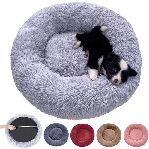 DOKLY Abnehmbares Hundekissen - Waschbarer Hundekorb - Hunde und Katzen Hundebett Anti-Stress-Hundekissen, mit Reißverschluss, maschinenwaschbar, Beige Ø80cm Durchmesser L,Gris-M (70x70cm)