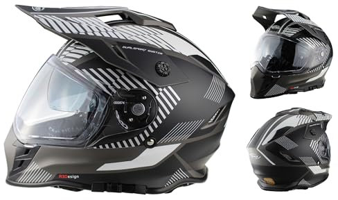 ViPER RXV288 Full Face Motocross Motorbike Helmets Dual Visor On/Off Road Adventure Motorcycle Dual Sport Enduro Adventure ATV Pit Bike CE Approved Helmet - ?Force Black - S