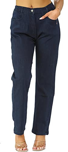 MYT Womens Side Elastic Waist Jeans Ladies Straight Leg Regular Fit Denim Pants Waist Size DSW 20 Short