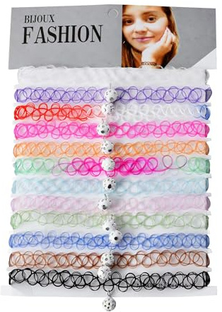 BOBOZHONG Choker Kette Set, 12 Stück Elastische Halskette, Stretch Tattoo Choker Kette für Mädchen und Frauen