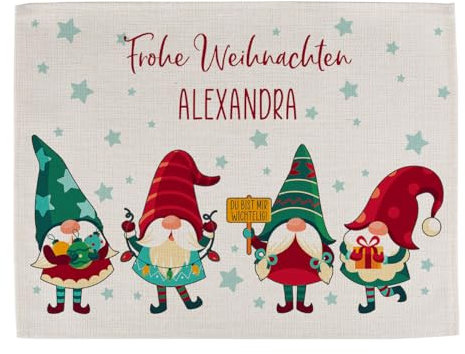 Herz & Heim® Winterlich weihnachtliches Platzdeckchen Personalisiert mit Namen (Polyester, Wichtel)
