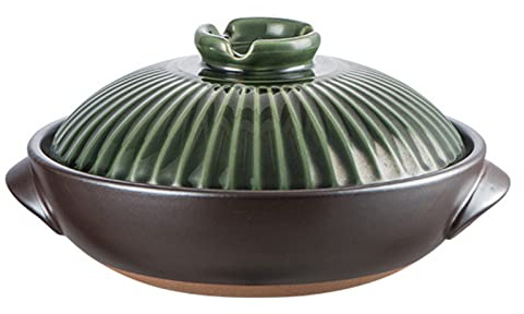 SUNMME Cazuela de Arcilla – Olla Caliente de cerámica Japonesa Donabe con Tapa y asa para cocinar en la Cocina, Loza Redonda Resistente al Calor (Color: latón, tamaño: 1,8 L) (Verde 0,7 L)