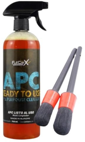 AutoFullCar – APC Limpiador Multiusos FullCarX 750ml Listo al Uso + 2 Pinceles Detailing, Espuma Activa con Cloruro de Benzalconio, Interior y Exterior, Tapicería, Motor, Llantas, Desinfectante