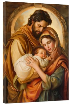 CCWACPP Jesus Leinwand Wanddekoration Familie Jesus Jungfrau Maria Joseph Gemälde Heilige Familie Bild Katholische Kunstdrucke Krippe Christliches Dekor (A, (40.00 x 60.00 cms))