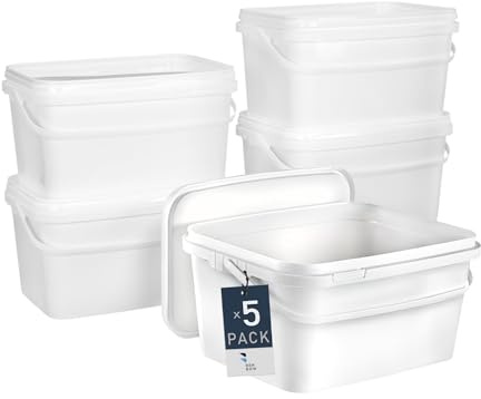 BenBow Rechteckiger Eimer mit Deckel 5X 5l weiß - lebensmittelecht, stapelbare Kunststoffbox mit Henkel - luftdicht, auslaufsicher, geruchsneutral, ideal für Haushalt und Gewerbe - leer