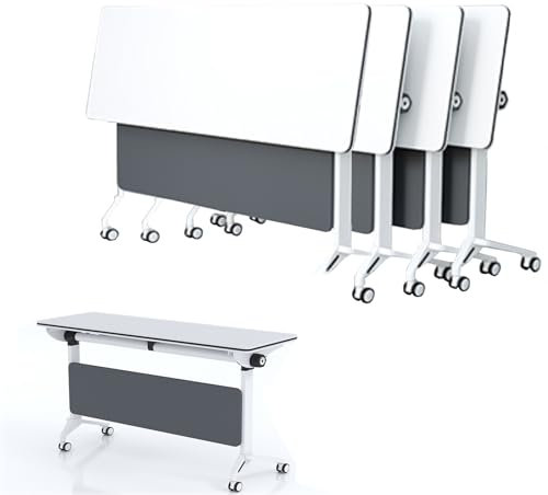 4PCS Konferenzraumtisch, rollender Besprechungstisch, Konferenzraumtische, Schulungstisch, mobiler Mehrzwecktisch mit leisen Rädern, Seminartisch für Besprechungsraum, Klassenzimmer (140 x 40 x 75 cm)