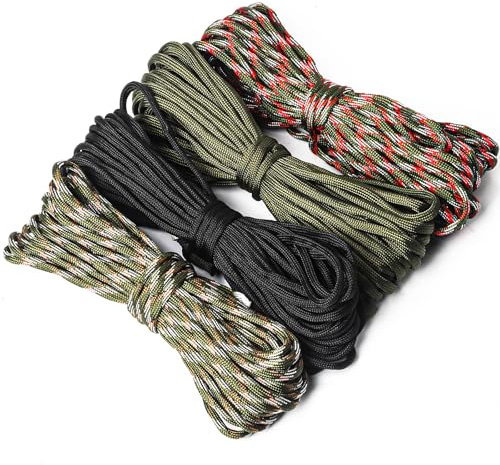 Paracorde, 4 Pièces 4mm Paracorde 550 Typ III Corde 7 Brins en Nylon Corde 40m Résistantes Corde de Survie en Nylon Paracorde Bracelet Corde Escalade Idéale pour Le Camping et la Survie en Extérieur