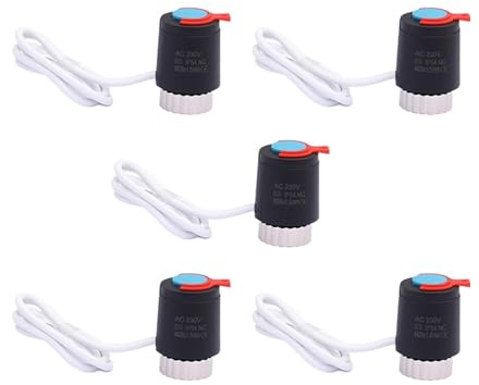HWEIH 1/5 piezas 230V normalmente cerrado NC M28 * 1,5mm actuador térmico eléctrico for calefacción por suelo radiante válvula de radiador termostático(5 Pieces-Black)