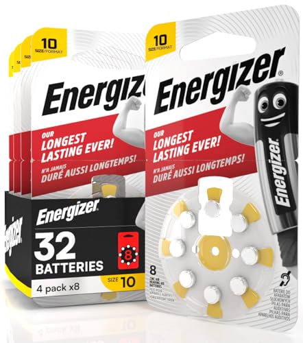 32 Batterie Acustiche Energizer per Apparecchi Acustici Auricolari Misura 10 Giallo - 4 Blister da 8 Pile