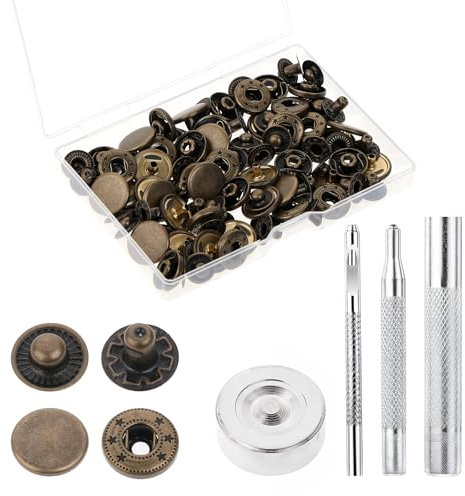24 Sets Druckknöpfe Metall Messing Φ15mm, Schwerlast Leder Druckknopf Set, Kupfer Druckknöpfe Mit Zange Kleidung Druckknopf mit Befestigungswerkzeug 4 Montagewerkzeugen für Lederhandwerk