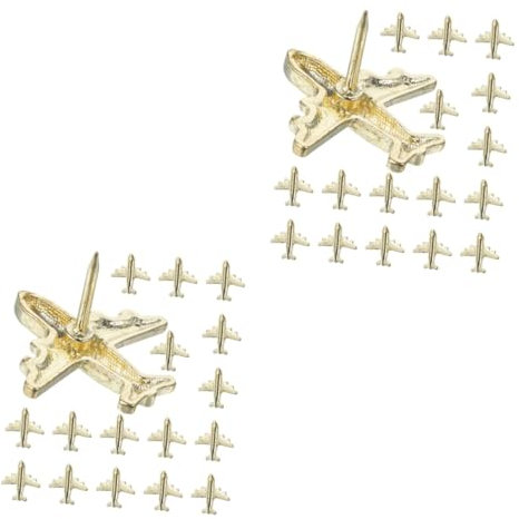 NUOBESTY 60stücke Metall Flugzeug Push Pins Für Pinnwände Korktafeln Und Foto Wände Dekorative Reißzwecken Für Büro Schule Und DIY Projekte Goldene Farbe Langlebig Und Vielseitig