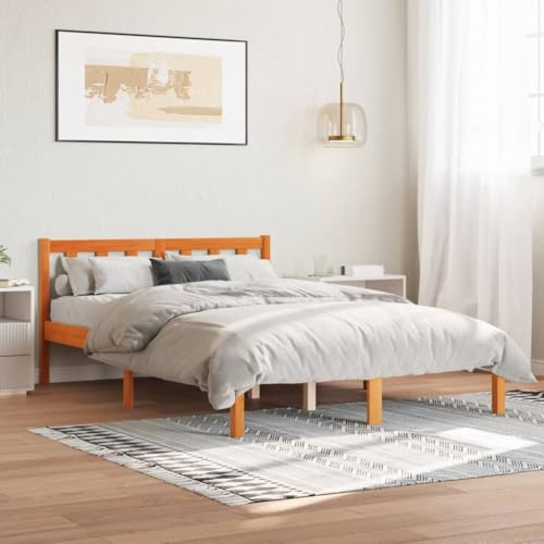 Myheimly Massivholzbett Kiefer Bettgestell Bett Holzbett Einzelbett Futonbett Bettrahmen Schlafzimmerbett Schlafzimmermöbel ohne Matratze Wachsbraun 120x200 cm Kiefernholz