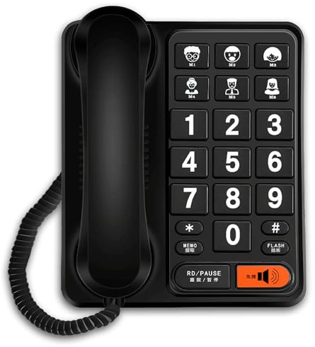 EZclicker Téléphone Fixe Filaire Big Button (Noir) – Son Puissant, Idéal pour Les Seniors, Les Malvoyants ou Les Personnes Atteintes de Démence