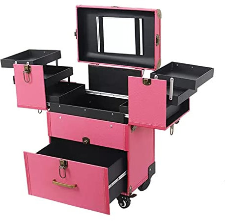 LaYiQimn Kosmetikkoffer Beauty-Trolley-Koffer, Beauty-Make-up-Koffer, Reisetrolley, Kosmetiktasche, Roll-Organizer, Vanity-Box, Roll-Make-up-Koffer, Reisetrolley (Pink)