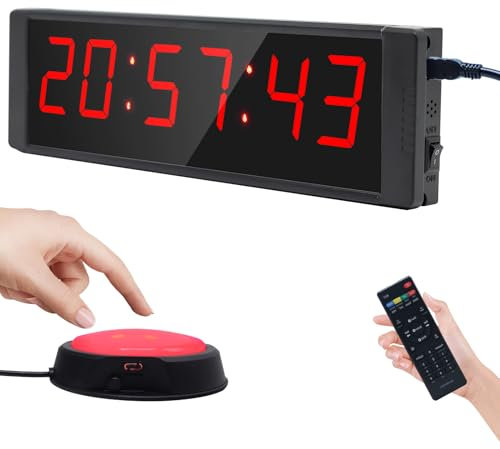 Ousmile Gym Timer Uhr für Home Gym, Coundown Time mit Start/Stop Taste, Intervall Timer für Workout, Digital Stoppuhr mit Fernbedienung, 12/24H LED Wand Uhr, Tragbares Home Gym Zubehör