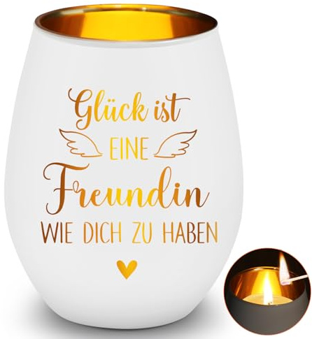 Teelichthalter mit Gravur Freundin, Geschenk für Freundin Windlicht, Windlicht Glas Personalisiert, Geschenkideen für Frauen, Beste Freundinnen Geschenke