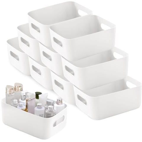 SHEPIN 10 Stück Aufbewahrungsbox Kunststoff Große Weiß 30x20x12cm, Aufbewahrungsboxen mit Griff, Boxen Aufbewahrung Badezimmer Organizer Box Küche Plastik Aufbewahrungskorb & Behälter(Weiß-30cm)