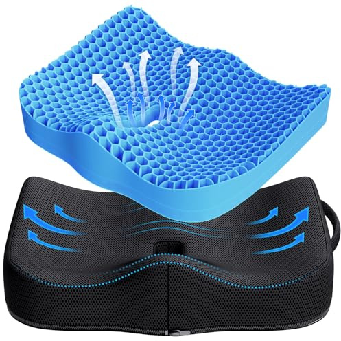 Cuscini Gel Per Sedia, Cuscino antidecubito con Coperchio e Maniglia-Cuscino gel Elastico per Il Sostegno del Sedile,Fresco e Traspirante, Cuscini per Sedia Ufficio per Ridurre la Pressione Su Fianchi