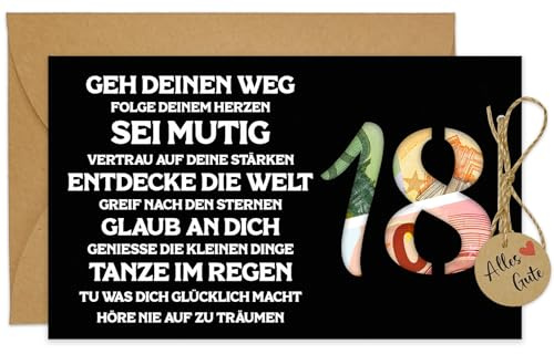 Geschenk 18. Geburtstag Junge Madchen, Geburtstagskarte 18 mit Sprüchen | Karte Geldgeschenk 18. Geburtstag mit Umschlag
