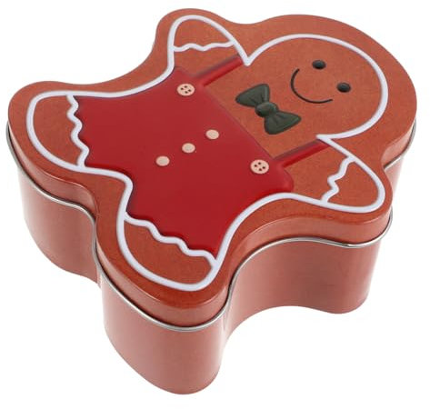 IMIKEYA Gingerbread Man Biscuit Tin Large Round Christmas Cookie Box Lid Holiday Cookie Container Metal Storage Jar for Party Treats and Seasonal