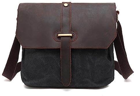 WAOYANM Herren Umhängetasche Aus Vintage Outdoor Travel Canvas Schultertasche Kuriertasche Multi Pocket Laptop Tasche Work Business Messenger Bag Satchel Seitenbeutel black