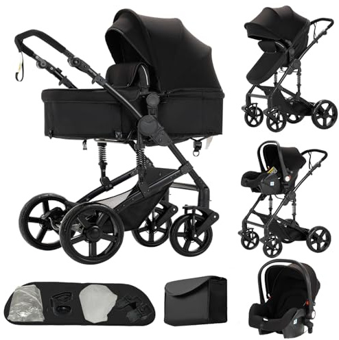 Cochecito 3 en 1 Plegable Uniclic con Bastidor Triangular,Negro