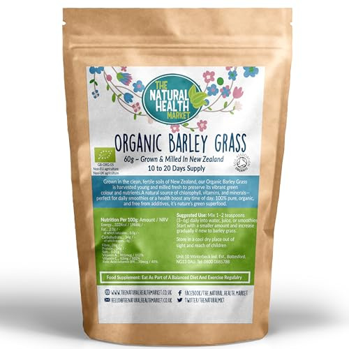 Organic Barley Grass Powder | New Zealand Grown | Soil Association Certified Organic | Fine Milled | Smooth Taste | 10–20 Day Supply | Family Brand | Vegan Friendly (60g)