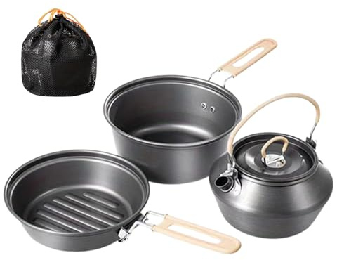 Camping-Kochset – Camping-Set mit Töpfen Pfannen und Kaffeemaschine – Outdoor-Ausrüstung für Küche, Jagd, Wandern, Picknick, BBQ Familie