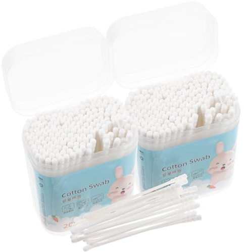 FIXOSHEE -Tiges pour Soins Bébé – 400 Pièces – Double Tête Ronde – Multi-Usages pour Oreilles Nez Yeux – Manche Papier Écologique Doux et Résistant