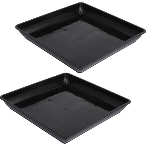 TOBBOMEY 2 pièces Soucoupes Carrées pour Plantes Plateaux Plastique Épais Anti-dérapant pour Pots de Fleurs Intérieur Extérieur Bac de Récupération Eau pour Plantes et Cactus Noir