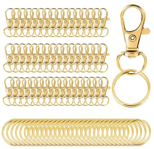 100 Stück Schlüsselringe Gold, Schlüsselanhänger Basteln Metall Schlüsselring Klein Schlüsselanhänger Ringe Anhänger 360° Drehbar Gold für Schlüsselband-Clips Schlüssel DIY Welpenketten