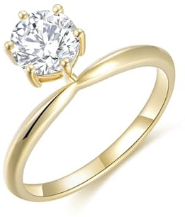 Whoiy Gold Ring Trauring, Eheringe Echtgold 585 Damenringe 14K Echt mit 1ct Laborgezüchteter Diamant Bandring Solitär für Damen Gr. 51 (16.2)