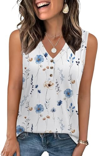 Zeagoo Tank Tops for Women 2026 Summer Top Henley Shirts Dressy Casual Loose Fit V-Neck Button Down Sleeveless Tshirt Blouse
