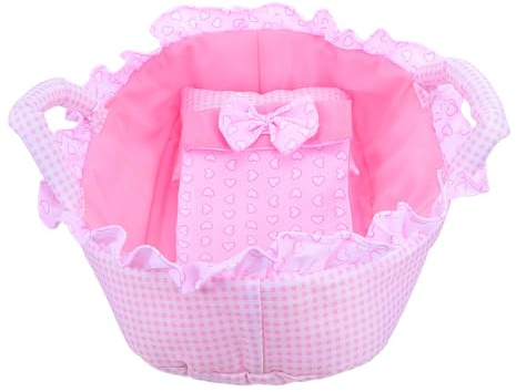 Uonlytech Puppentrage mit Griff und Babypuppenwiege aus Stoff mit Kissen und Decke für 35cm Puppen Tragbarer Korb für Puppenspielzeit im Puppenhaus oder Familie