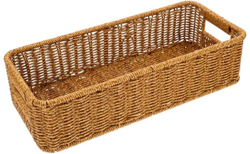 JECOMPRIS Cestino Porta Posate in Finto Rattan Intrecciato a Mano, Organizer per Utensili da Cucina Design Drenante, Grande Capacità per Stoviglie e Portaoggetti, Adatto per Cucina