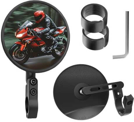 Hojalis Motorrad Spiegel E24 Geprüft,2 Stück CNC Lenkerendenspiegel E Geprüft, 360° Drehbar, Runde Motorradspiegel für 22mm-25mm Lenker, Supermoto Spiegel mit Den Meisten Motorrädern ATV Roller