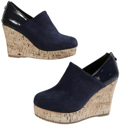 Qgtxf Stivali da Donna Wedge Platform Stivali con Tacchi Alti in Suede Pompe Zip Su Punta Rotonda Ufficio Festa Abito Scarpe(Blue,43 EU)