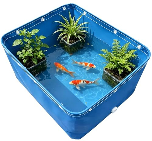Canvas Fiskdamm, Stor Hydroponics vattentank Vikbar Fiskdamm Liner med genomföringar Utomhus vattenförvaringsbehållare Bärbar vattentank för trädgård, husvagn, utomhus(5x3x1.2m)