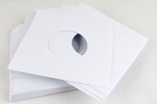 MC DAISON 100 BUSTE COPERTINE CUSTODIE in CARTA BIANCA SPESSA 60gr/m forata per dischi 45 giri rpm 7 per vinile diametro 18 cm