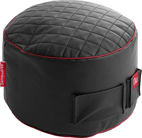 GAMEWAREZ Crimson Hurricane 2.0 Station Hocker – Gaming-Hocker zum Zocken, praktische Seitentasche zur Aufbewahrung, robust und reißfest, Made in Germany, schwarz-rot