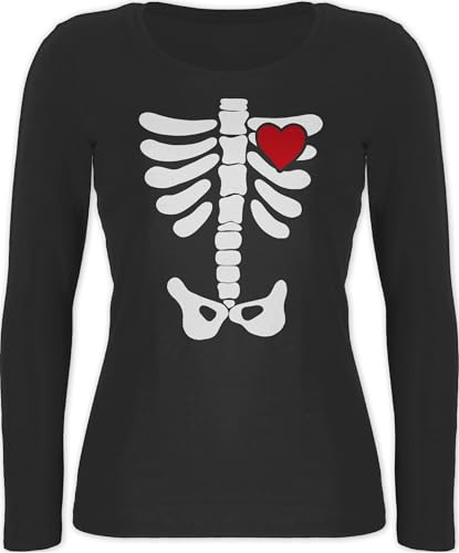 Shirtracer - Langarmshirt Damen - Skelett Herz Halloween Kostüm