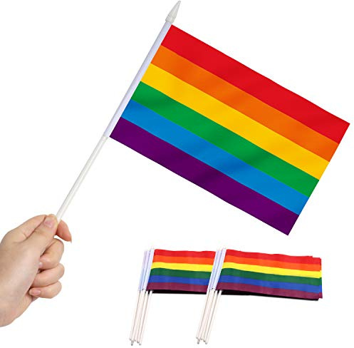 Rainbow Gay Pride Stick-flagga, ANLEY 12x20cm 5.5x8 tum (10 x 20 cm) Handhållen miniflagga med 12 cm (30 cm) vit solid pol - Levande färg och blekbeständig - LGBT 5.5 x 8 tum handhållna flaggor