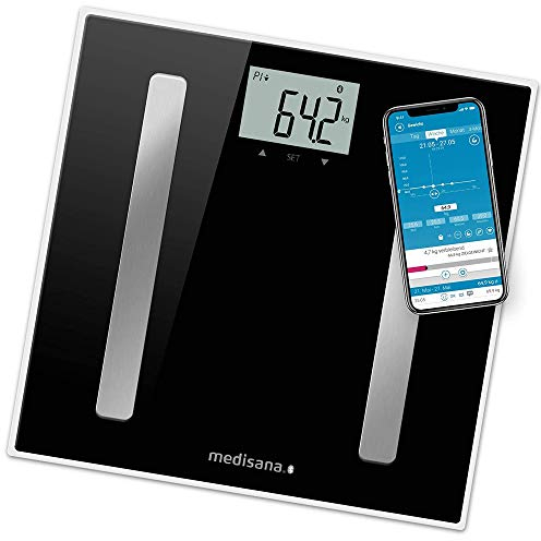 medisana BS A45 connect, digitale Körperanalysewaage 180 kg, Personenwaage zur Messung von Körperfett, Körperwasser, Muskelmasse und Knochengewicht, Körperfettwaage mit Körperanalyse App