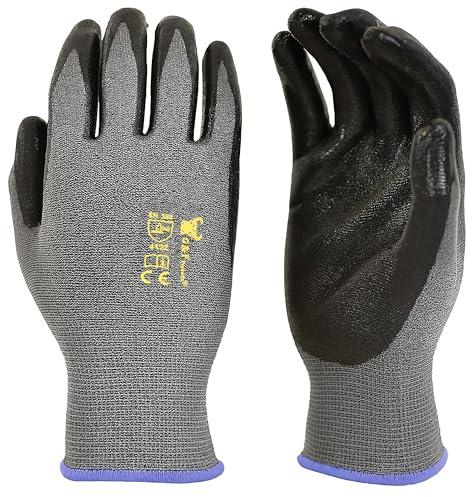 G & F Products 12 PAIRS Mens Working Gloves with Micro Foam Coating - Garden Gloves Texture Grip - men’s Work Glove For general purpose, construction, yardwork, Large (1519L-12),Grey/Black