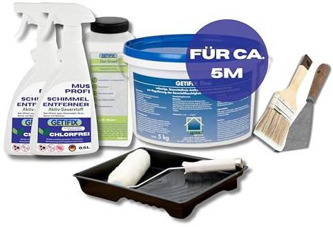 GETIFIX Schimmelschutz Set für 5m², komplett DIY-Set, Aufnahme von zu hoher Luftfeuchtigkeit, für alle üblichen Innenflächen wie Mauerwerke, feste Putze etc.