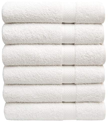 Pleasant Home Bath Towels Set of 6 (24” x 50”) 100% Cotton, 515 GSM | Lightweight, Soft & Highly Absorbent Luxury Towels for Bathroom | for Gym, Pool & Spa | 6 Pack, White