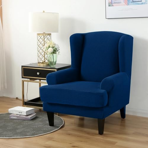 PETCUTE Ohrensessel husse ohrensessel bezug Stretch sesselhussen Sessel bezug husse für ohrensessel Navy blau