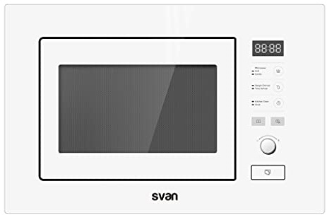 Svan Microonde 20 litri Integrabile con Grill Vetro Bianco SVMW821EIB. 800 W, griglia 1000 W, 8 programmi, modalità scongelamento, rivestimento interno, facile pulizia, timer 95 min.