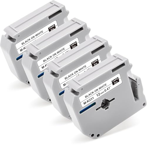 Kompatibles M-K231SBZ MK231s M231 Schriftband Ersatz für Brother P-touch M Tape12mm 0,47 Weiß für Brother Ptouch PT-80 PT-55 PT-90 PT-M95 PT-65 PT-70BM PT-100 PT- 110,4-Pack
